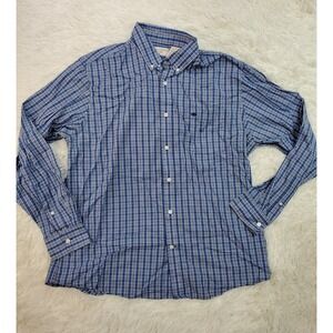 DOCKERS Shirt Adult Large Estate Blue Button Up Plaid Long Sleeve Casual Mens L